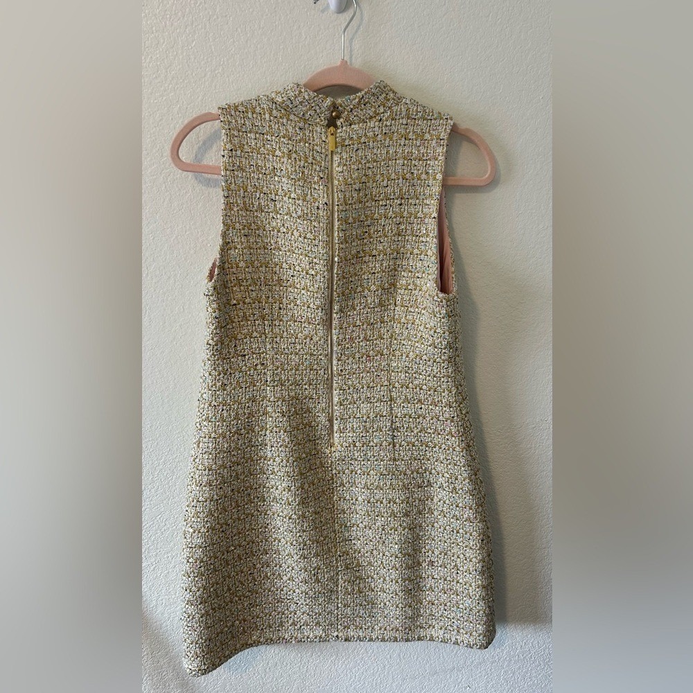Julie Brown NWT Tweed Shift Dress –Ivory Textured Sleeveless Mini Sz 10 - Picture 9 of 12